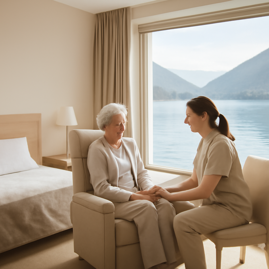Lakeside Comfort Recovery Suite — private suite overlooking a Swiss lake