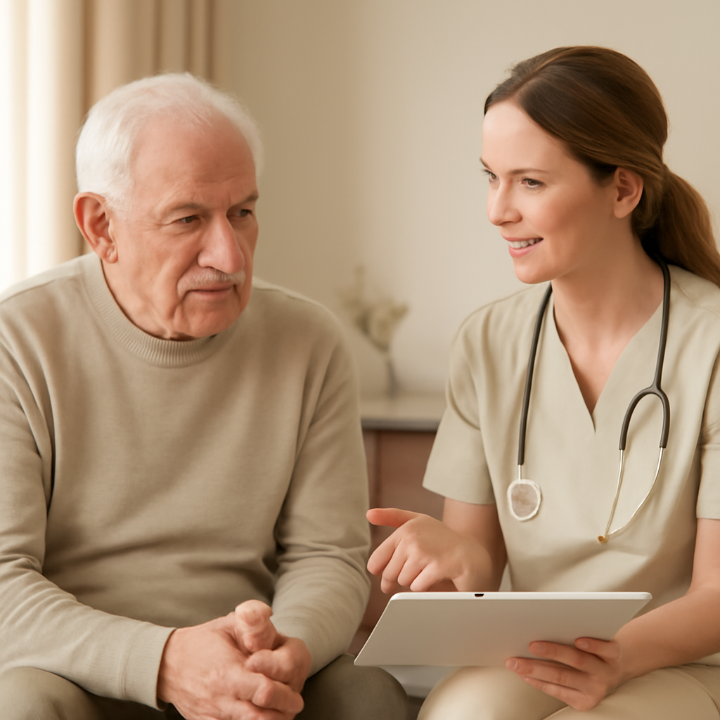 Healthcare professional discussing a care plan