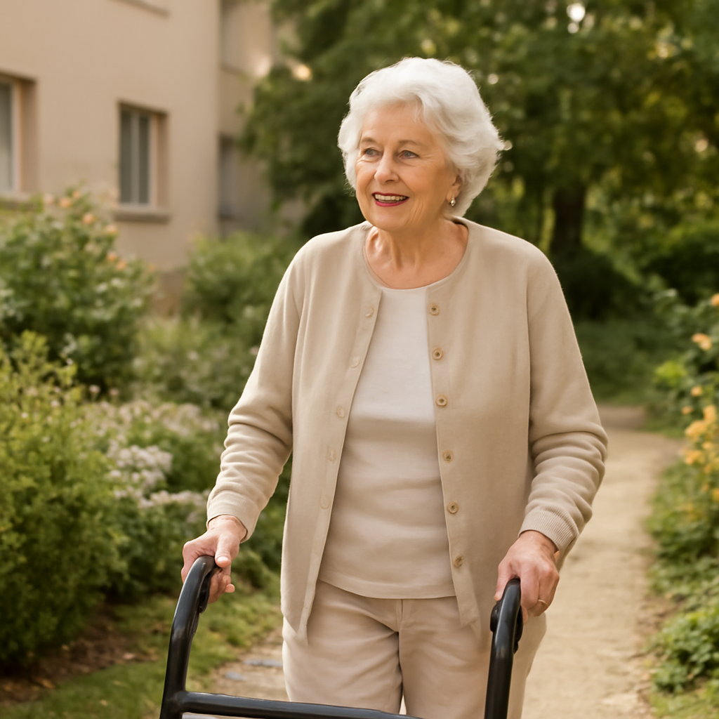 Senior walking in garden at Olivorn